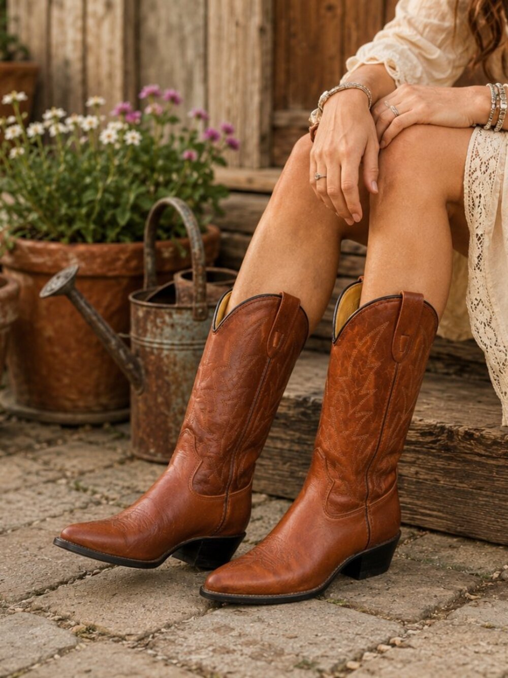Laredo Women's Brown Leather Western Cowboy Boots USA Made Size 6D